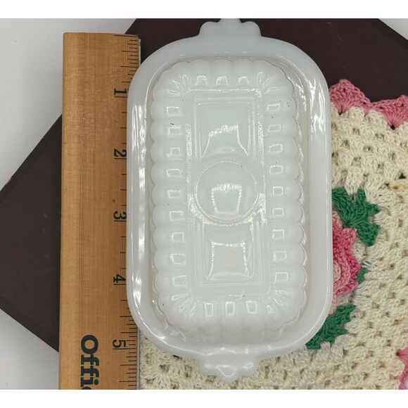 Vintage Milk Glass HALF STICK Butter Dish 50s Kitchen Decor - Picture 6 of 8